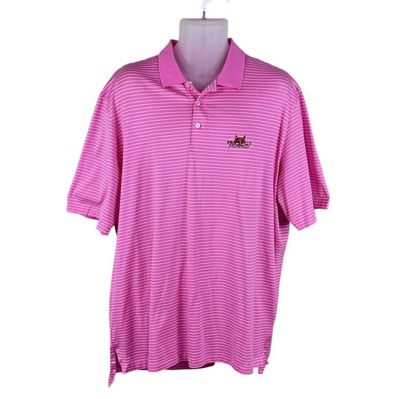 Polo Golf Ralph Lauren Mens XL Pink Striped Pima Cotton Fox Embroidery Preppy - Picture 1 of 14